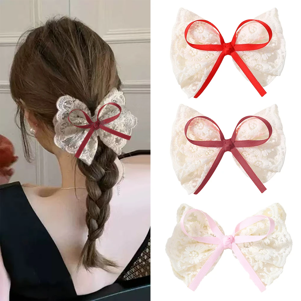 

1PC New Lace Bow Hair Clips for Women Girls Sweet Elegant Bowknot Hairpins Barrettes Handmade Headdress Kids Hair Accessories