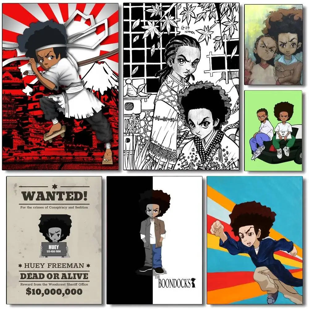 Anime T-The Boondocks  Poster Self-adhesive Art Waterproof Paper Sticker Coffee House Bar Room Wall Decor