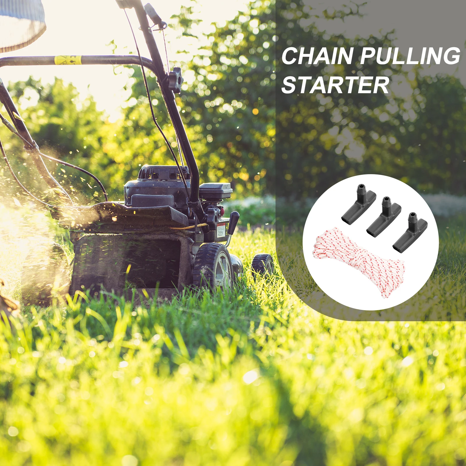 

1Set Chain Pulling Starter Plastic Handle for Lawnmower Chainsaw Universal Engine Starter Rope Replacement Parts Accessory Kit