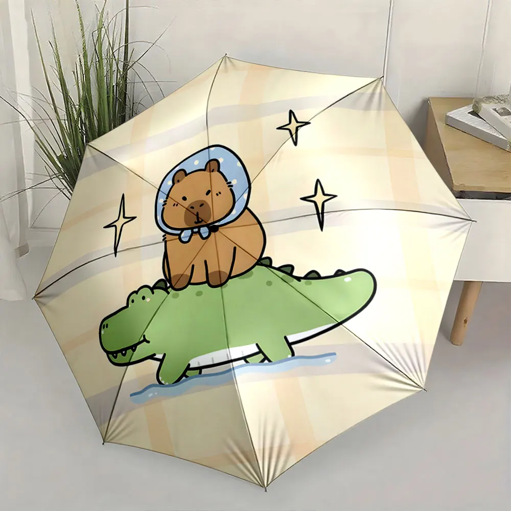 1PC Adorable Bear and Crocodile Illustration on Umbrella Print 8 Iron Ribs Folding Umbrella Auto-Open Fashion Sunshade