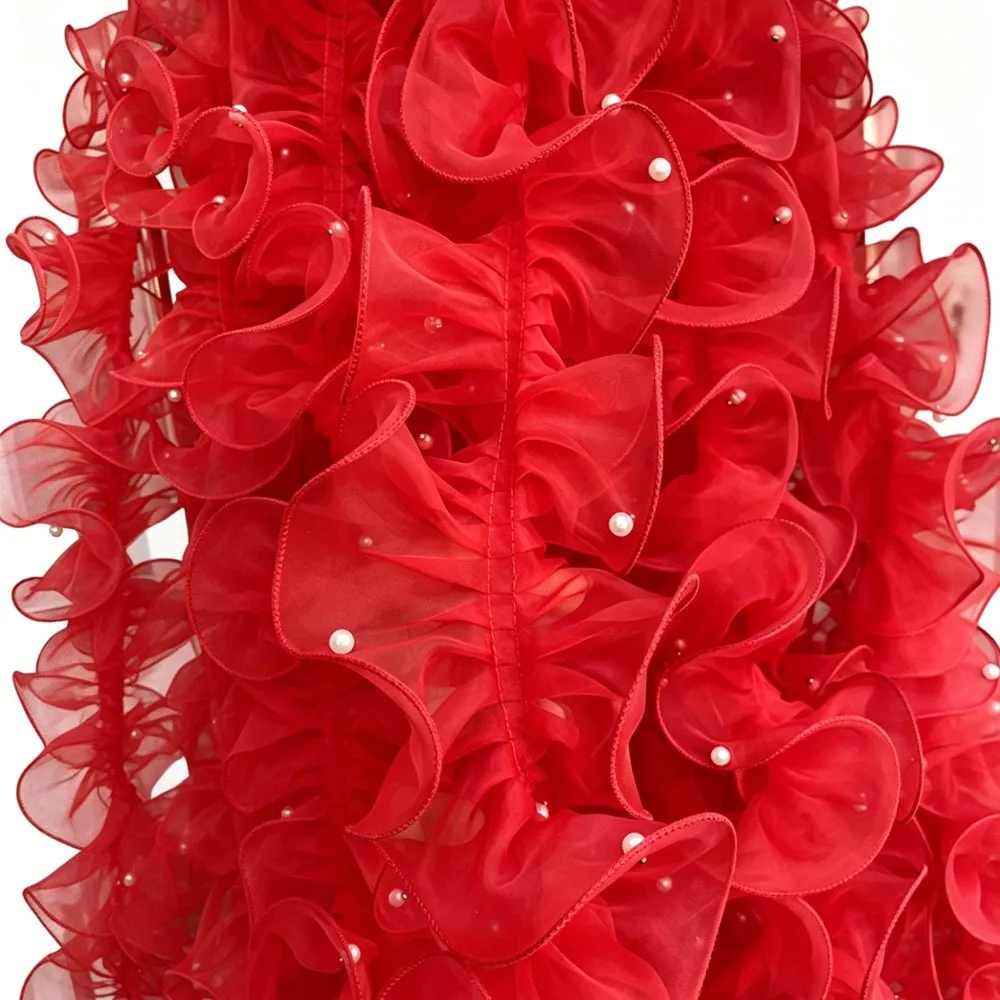11cm Wide Organza Beaded Ribbon Wave Ruffle Edge 1 Yard Lolita Lace Accessories Pearl Fabric Edge Flower Lace Beaded Mirror Welt