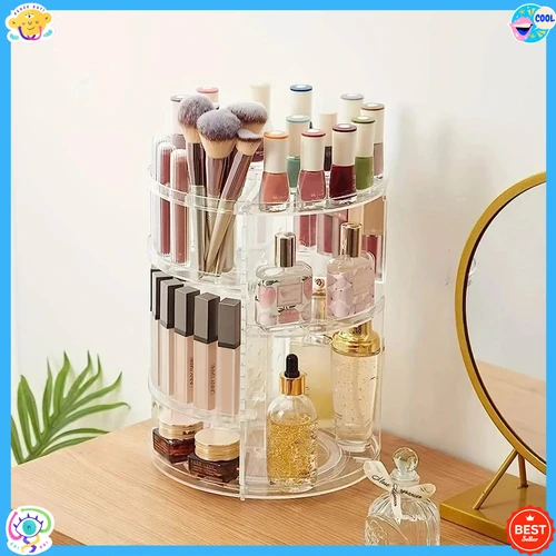 Imagen 1 del producto 360 °   Caja de almacenamiento de cosméticos giratoria, organizador multicapa transparente adecuado para lápices labiales, brochas de maquillaje y productos para el cuidado de la piel