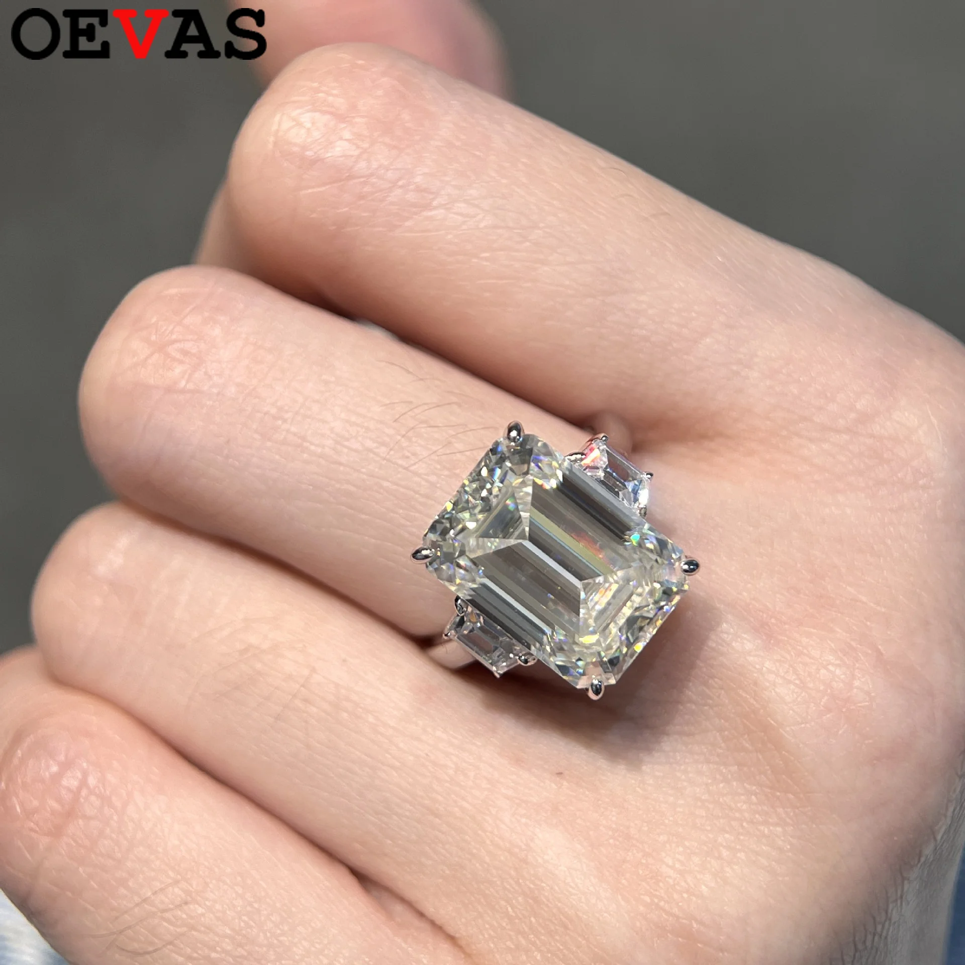 

OEVAS 10*14 мм 10ct изумрудной огранки с муассанитом кольца S925 стерлингового серебра для женщин обручальное кольцо лабораторный бриллиант ювелирные изделия подарок