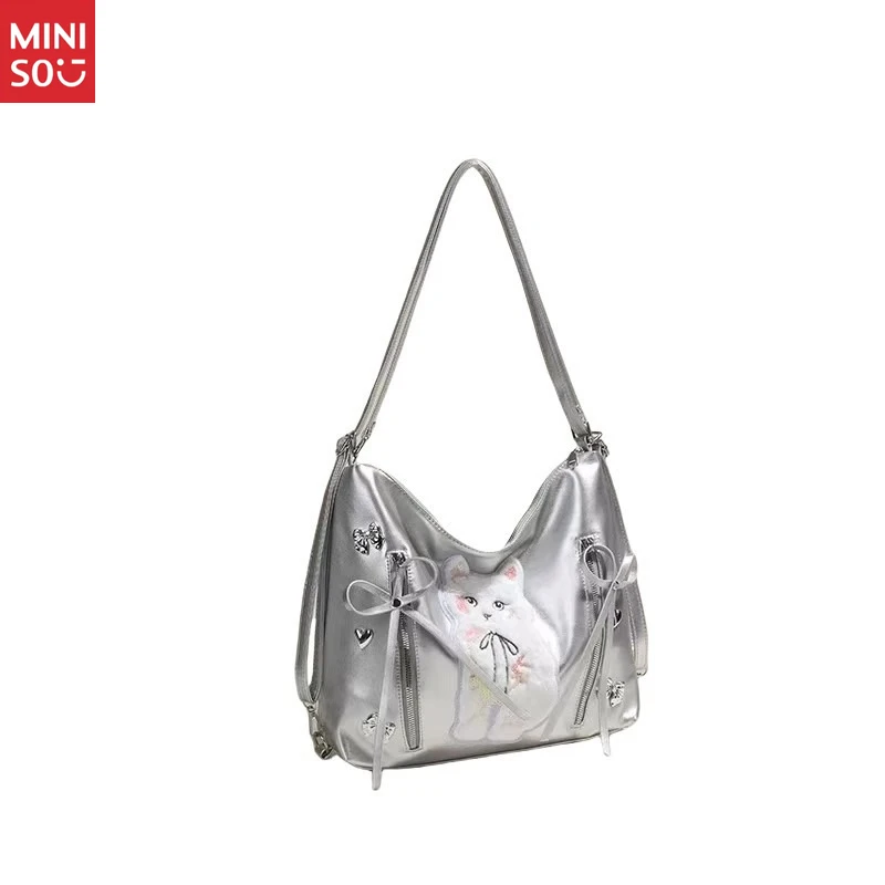 Miniso 2025 Y2K Underarm Tote Bag, Spacious Rabbit Print Commuter Backpack, Alt Subculture Purse