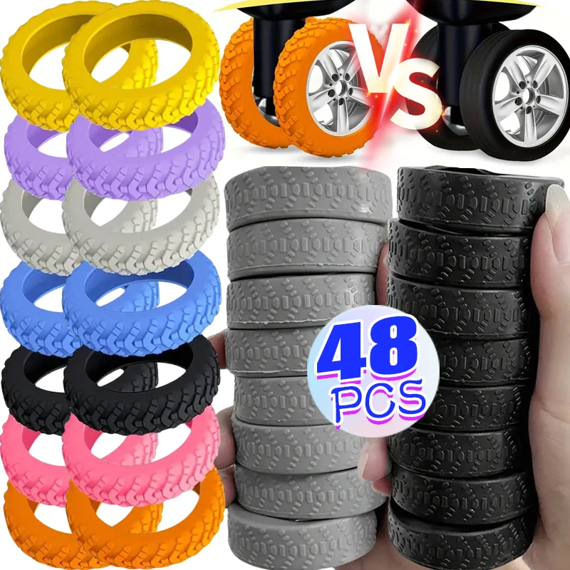 8/48Pcs Thicken Texture Silicone Wheels Protector For Luggage Reduce Noise Travel Luggage Wheels Cover Luggage Accessories