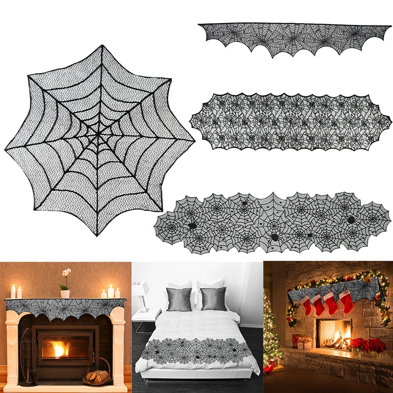 

Halloween Dinner Party Decoration Tablecloth Spider Web Table Runner Cloth Ghost Festival Fireplace Halloween Party Decorations