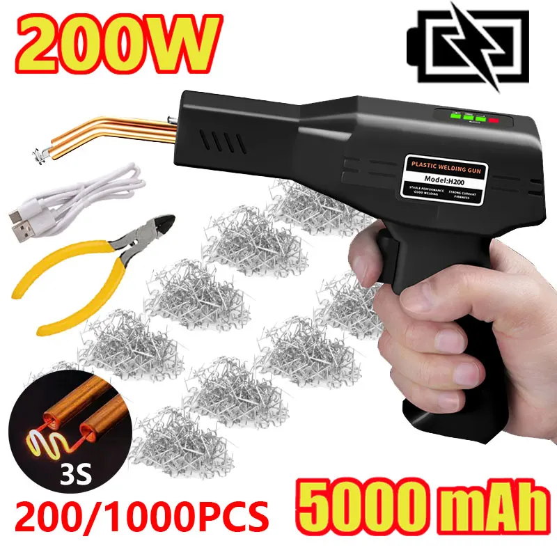 200W Cordless Cordless Cord Plastic Welding Machine Rapid Hot USB Charge Kit di riparazione paraurti automatico portatile con chiodi per saldatura a