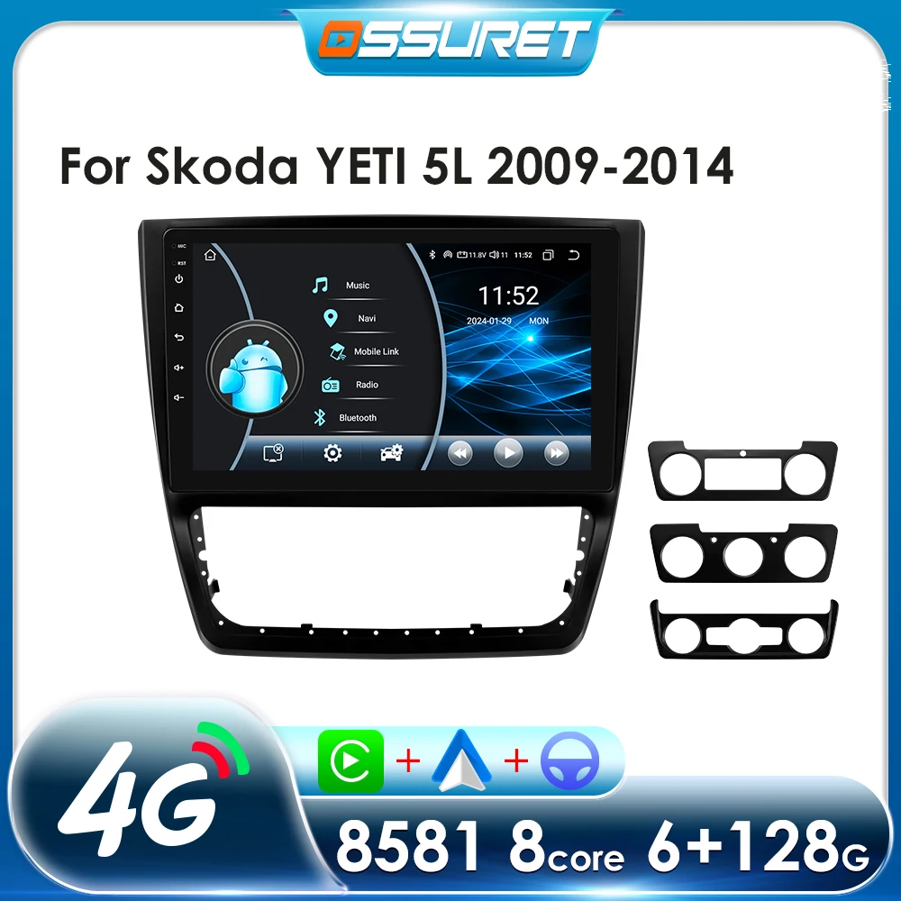 Autoradio per SKODA YETI 5L 2009 - 2014 Lettore video multimediale 10.1 2 Din CarPlay Android Auto GPS 4G WIFI Sistema intelligente
