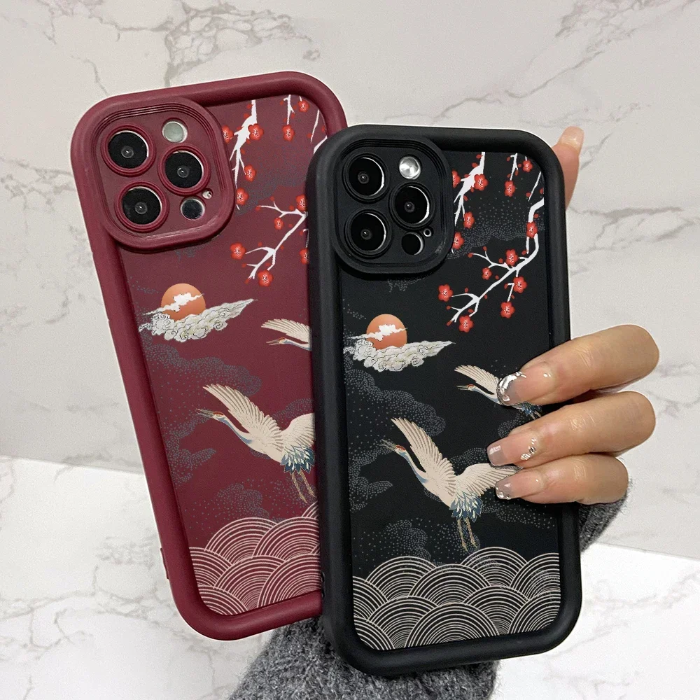 Red-crowned Crane Soft Silicone Phone Case for iPhone 16 15 Pro Max 14 13 ProMax 12 11 X XS XR 8 7 Plus SE 2020 Back Cover