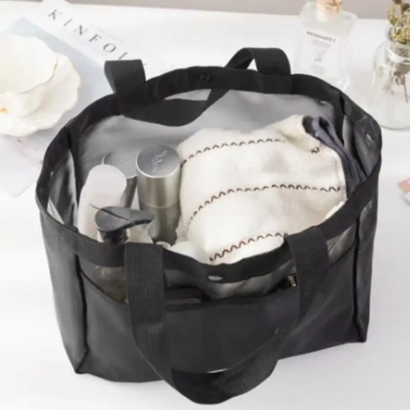 Large Capacity Mesh Beach Bag, Travel, Swimming, Fitness, Grooming Bag, Breathable Storage Bag, Nylon Mesh Tote Bag