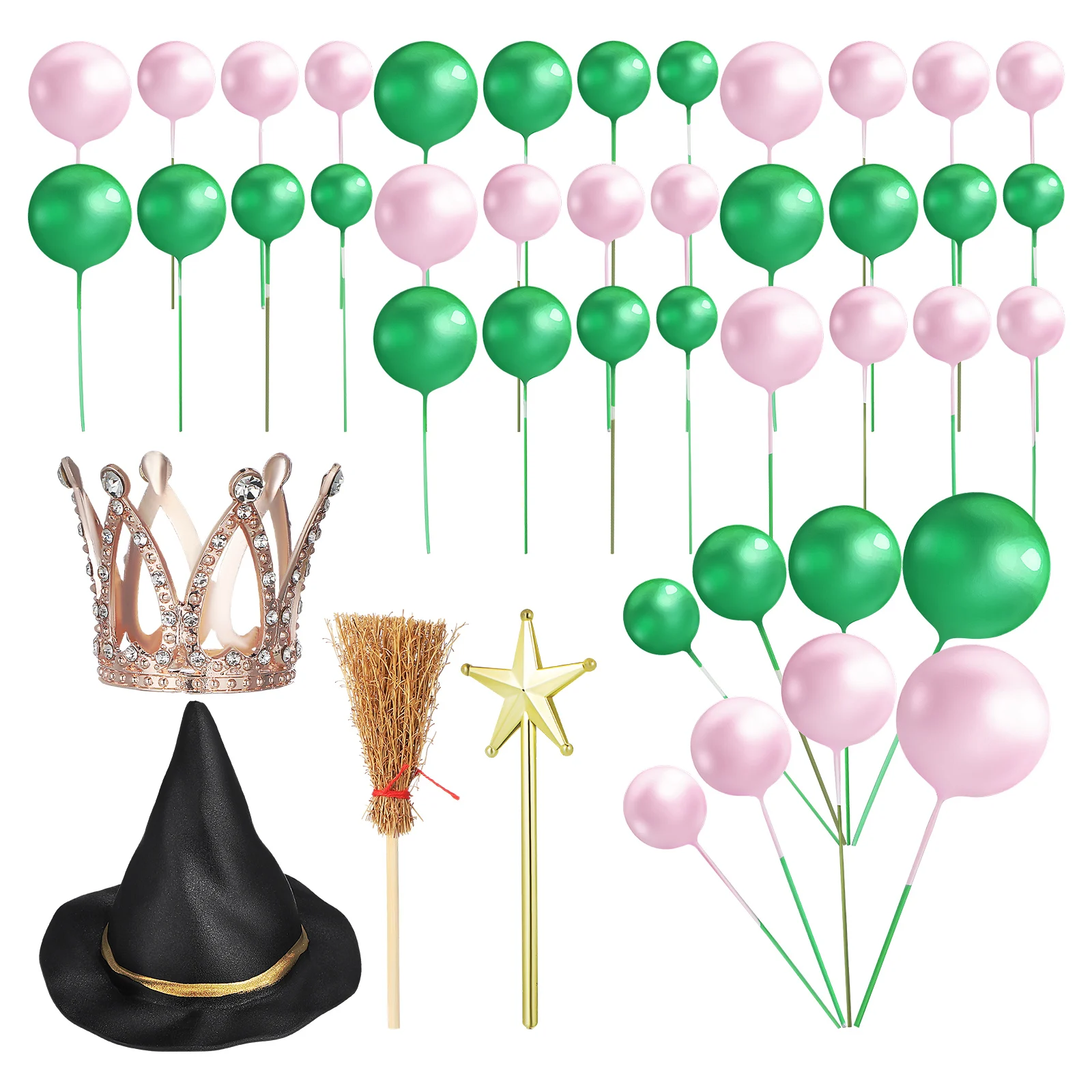 

44 pcs Wicked Themed Cake Decorations Witch Hat Crown Broom Star Wand Cupcake Topper Halloween Party Favors Spooky Birthday