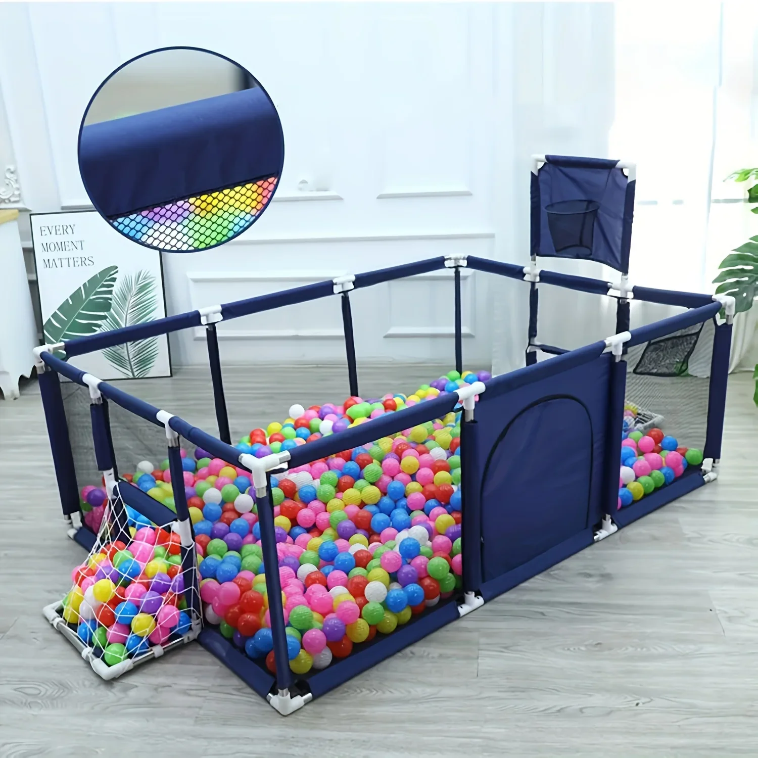 Joyful Play, Baby Playpen with Basketball Hoop & Soccer Goal - Safe Activity Center for Indoor/Outdoor Use, 70''x47''x25''