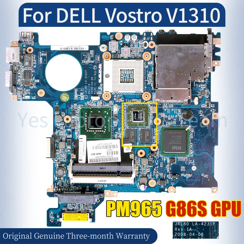 

LA-4231P For DELL Vostro V1310 Laptop Mainboard PM965 G86-631-A2 G86S 0D813K Notebook Motherboard