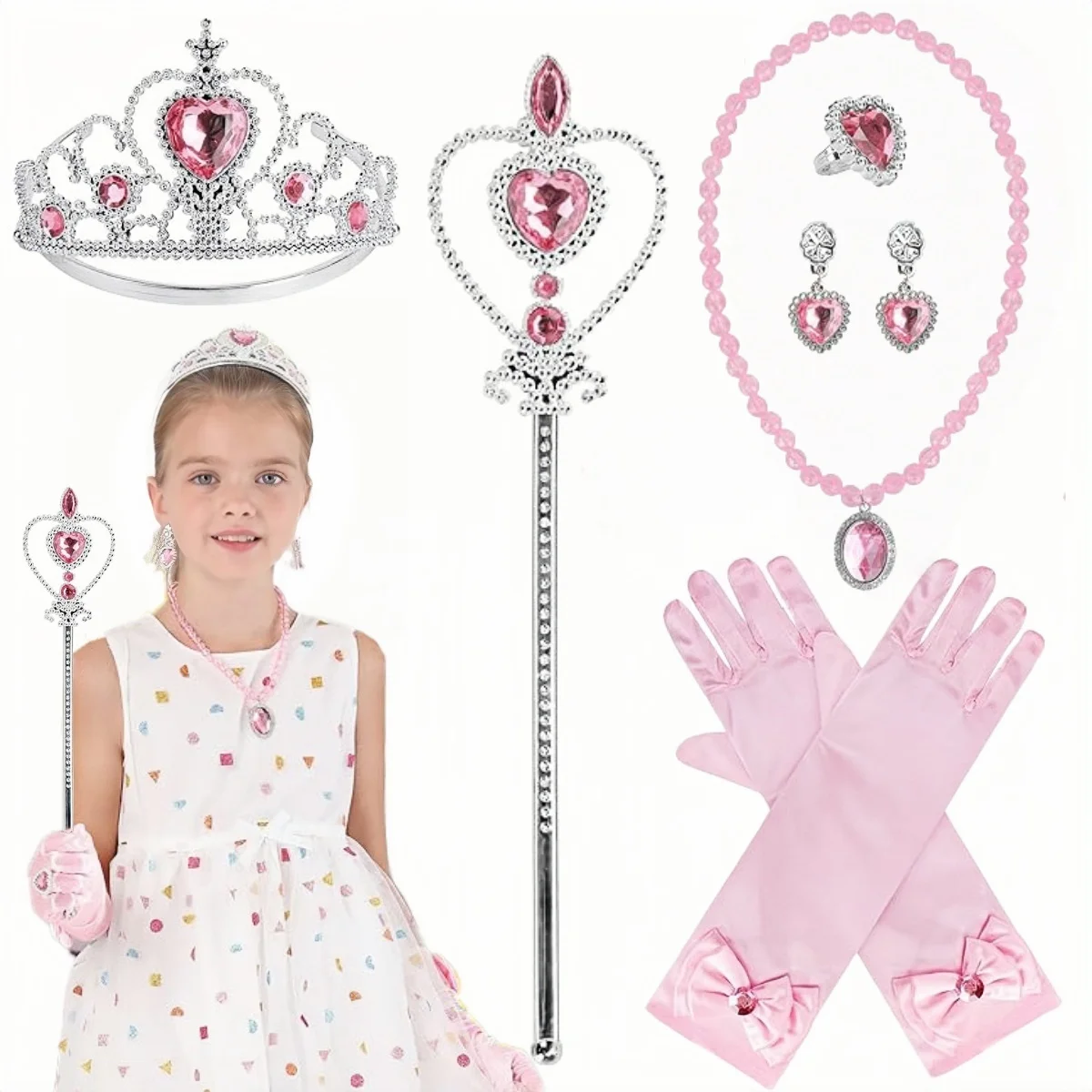 

8pcs/Set Girls Princess Dress Costume Cosplay Accessories Gloves Wand Crown Jewelry Set