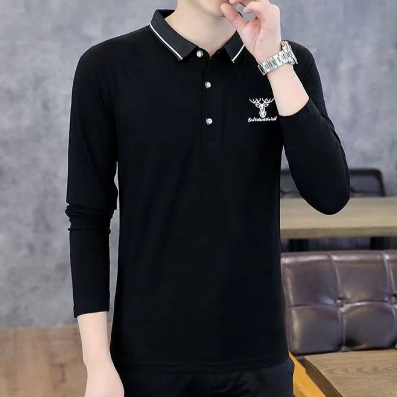 Men's High Quality Cotton Long Sleeve Polo Shirt Spring Autumn New Stylish Lapel Base Layer Casual Top