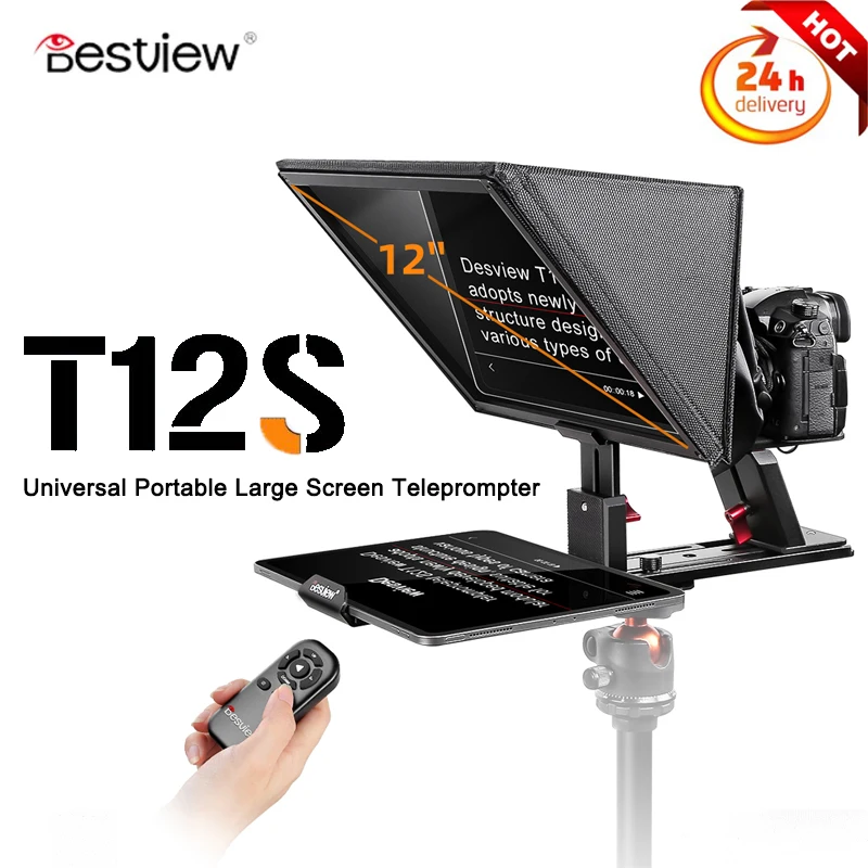 

Desview Bestview T12S Teleprompter Universal Portable Large Screen Teleprompter for 12.9 inch iPad Tablet Phone DSLR Recording