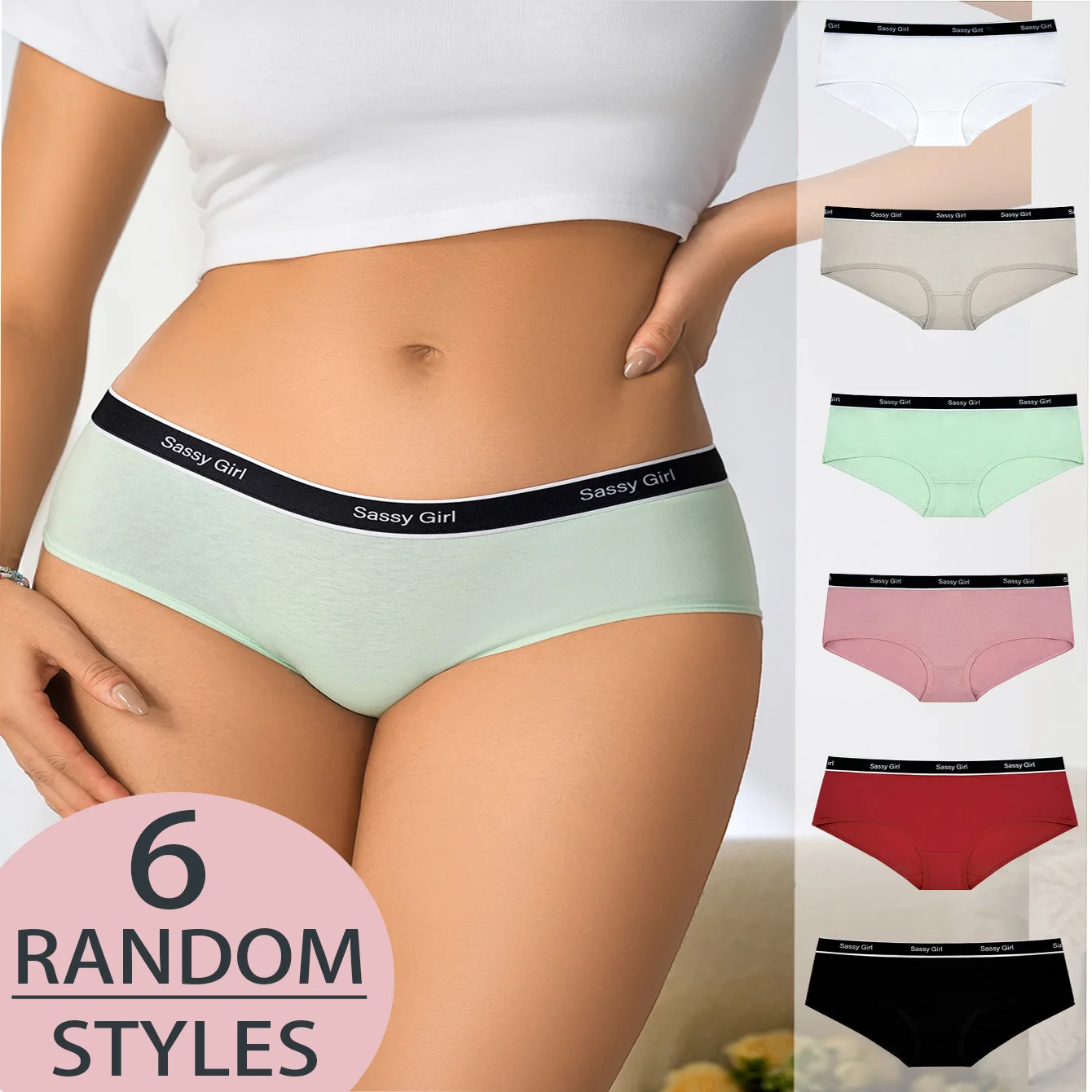 

Случайно отборные, 6 пар удобных ремней разных цветов, универсальные женские трусы, которые не опускают и загрязнения.