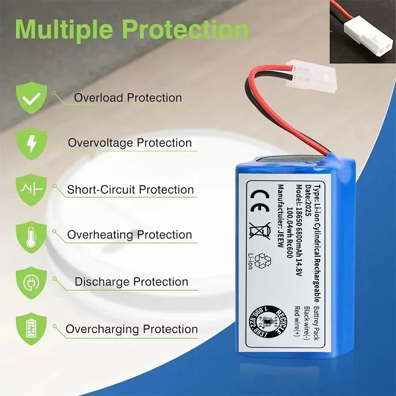 *[ بطارية ليثيوم أيون بديلة 14.4 فولت 6800 مللي أمبير في الساعة 4S1P مناسبة للمكنسة الكهربائية الروبوتية Xiaomi G1 Mi Essential MJSTG1]؛