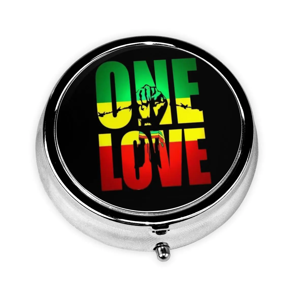 

One Love Jamaica Reggae Metal Pills Box Compact 3-Compartment Pill Organizer Container Storage Box for Travel