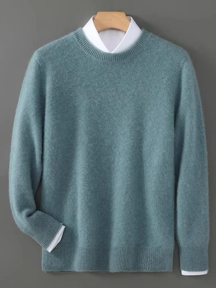 Thiened Heavyweight 00% Pure Wool Knitted Sweater round Ne Men's Loose Warm Base Layer Camere irt Busin Casual Sle