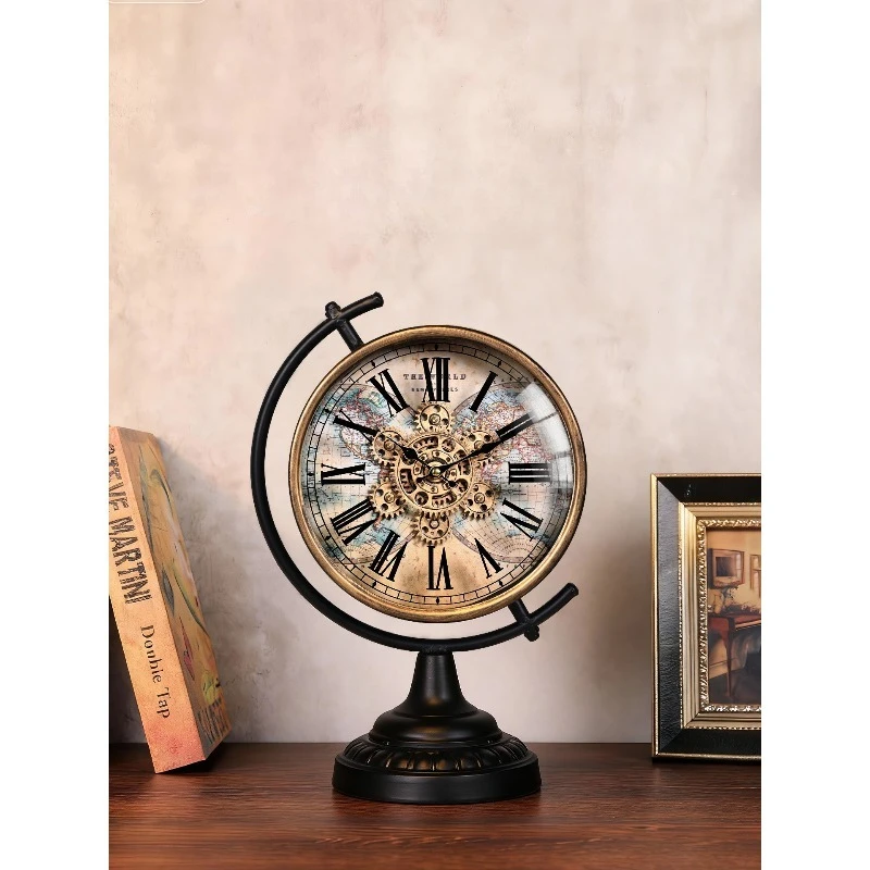 Vintage Industrial Mechanical Gear Wall Clock Steampunk Retro Tabletop Art Decor Creative Analog Clock with Roman Numerals