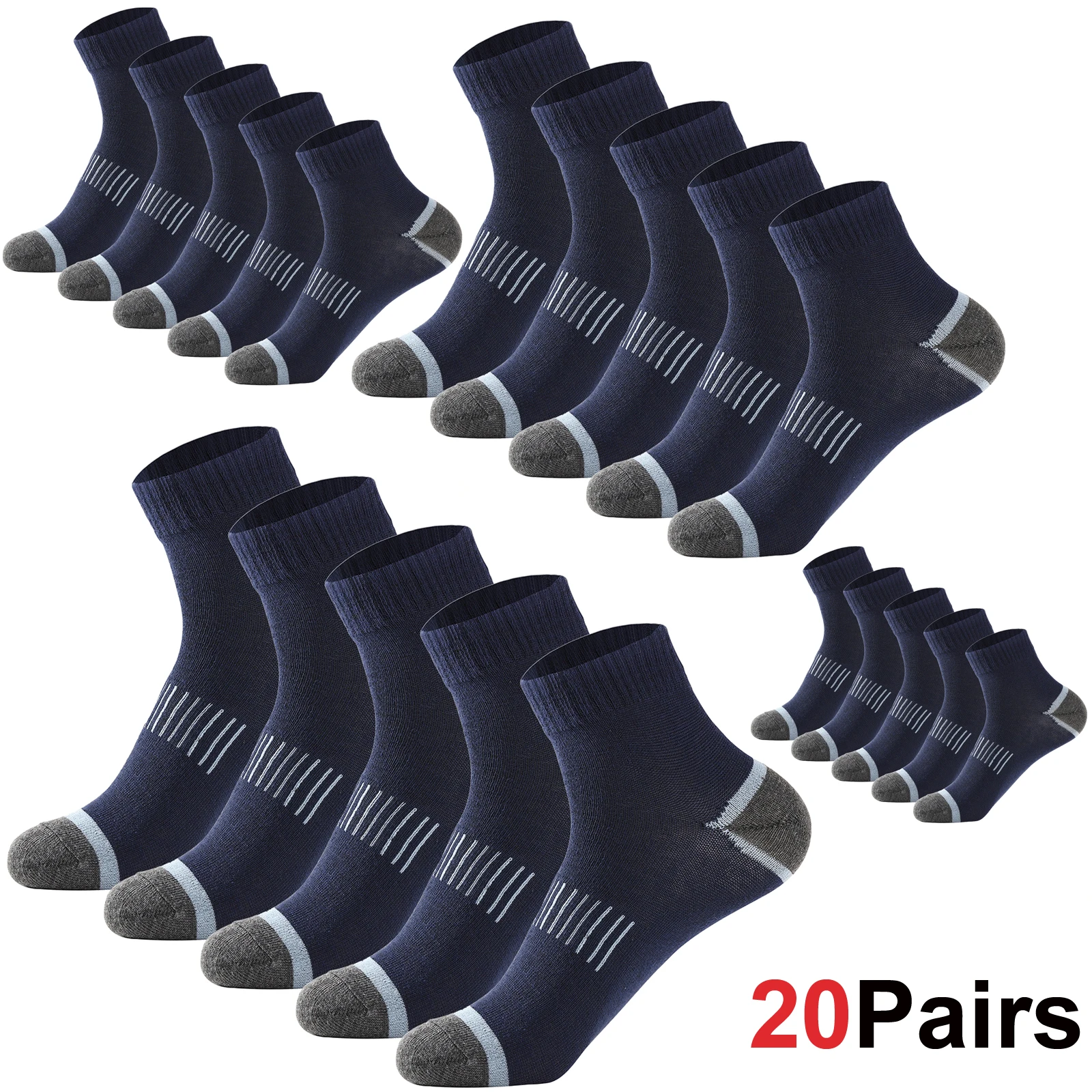 20 Paar Herren-Baumwollsocken-Set in großen Größen 38-45 – Lässige, atmungsaktive Sport- und Wintersocken in Schwarz – Bequeme, hochwertige gepolsterte Crew-Socken