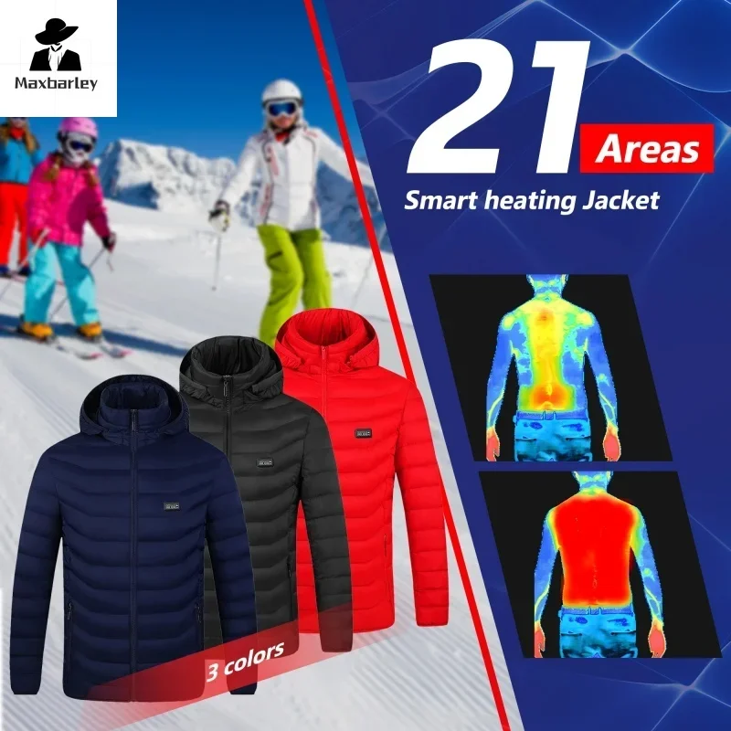 21 Areas Heated Jacket Men's USB Waterproof Heating Jackets Men Warm Winter Puffer Jacket Parkas Coat Heated Vest Snow Clothing