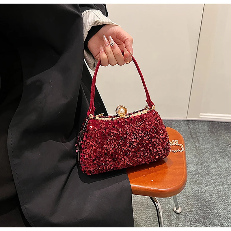 

Light Luxury Velvet Texture Sequin Handbag Fashion High-end Shiny Dinner Bag Women 2024 New Popular Chains Square Crossbody Bag