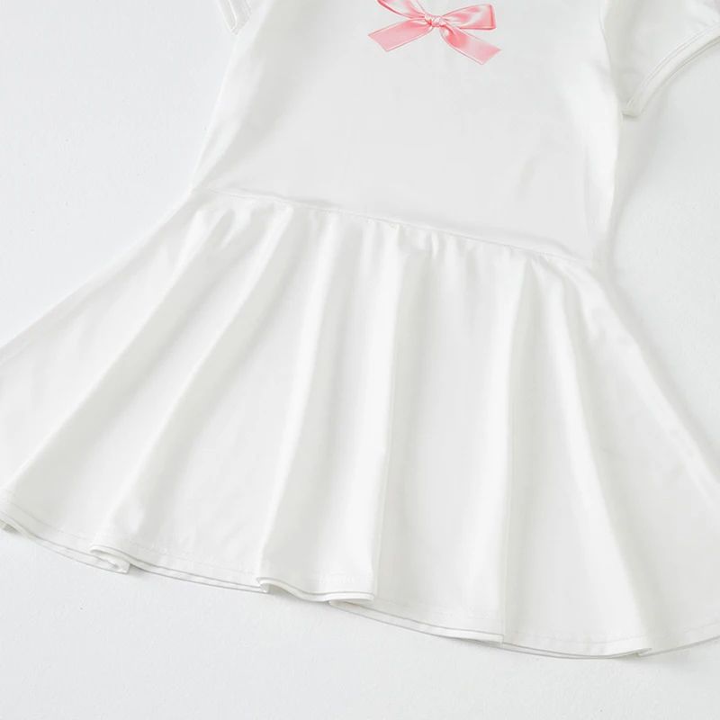 1/3-teiliges Mädchen-Sommerkleid, bequemes Freizeitkleid, süßes und niedliches Kleid mit Schleifendruck, Plissee-Kleid, Rundhals-Knielanger Rock – Detail 31