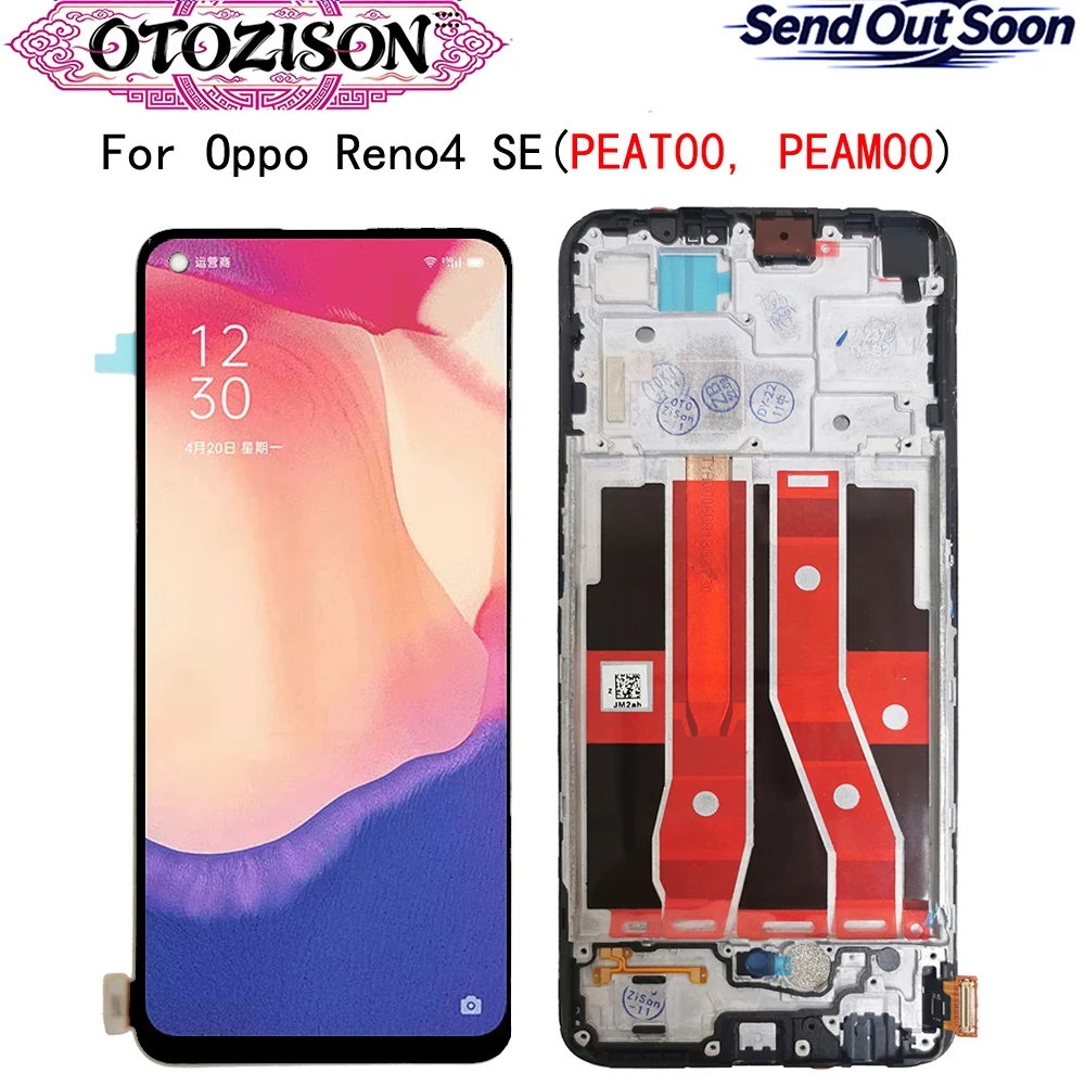 For Reno 4 SE AMOLED Display Screen For Oppo Reno4 SE PEAT00 PEAM00 LCD Display Screen Touch Panel Digitizer With Frame Assembly