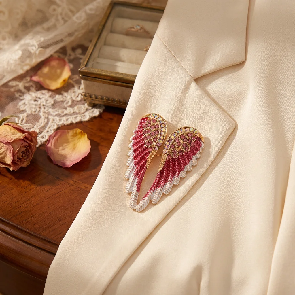 Exquisite Gradient Enamel Angel Wings Brooch For Women Sparkling Rhinestone Lapel Pin Party Wedding Clothing Versatile Jewelry