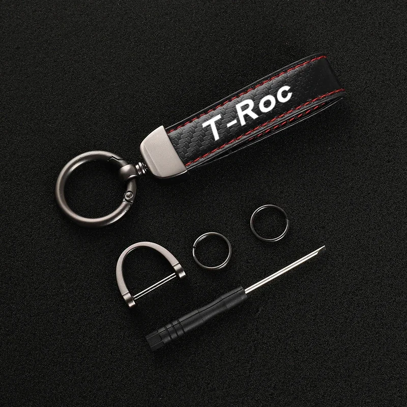 Llavero con logotipo para coche, accesorio de metal y cuero para VW T ROC TROC