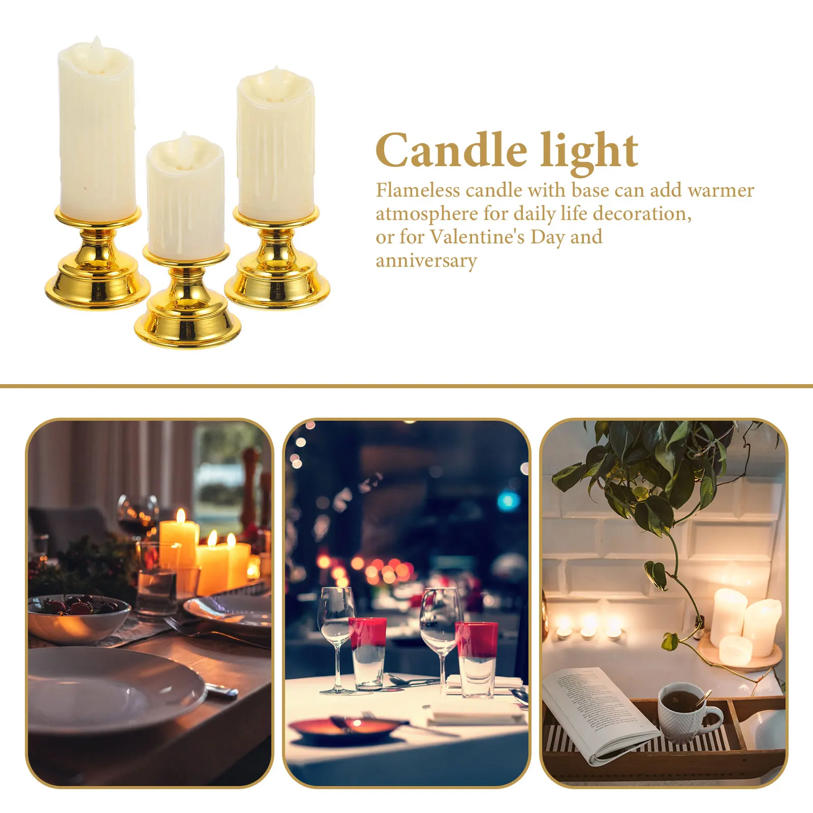 

3 Pcs Retro C Light Flameless LED C les Operated Window Taper Flickering Plastic Vintage Home Decor Safe No Smoke LED
