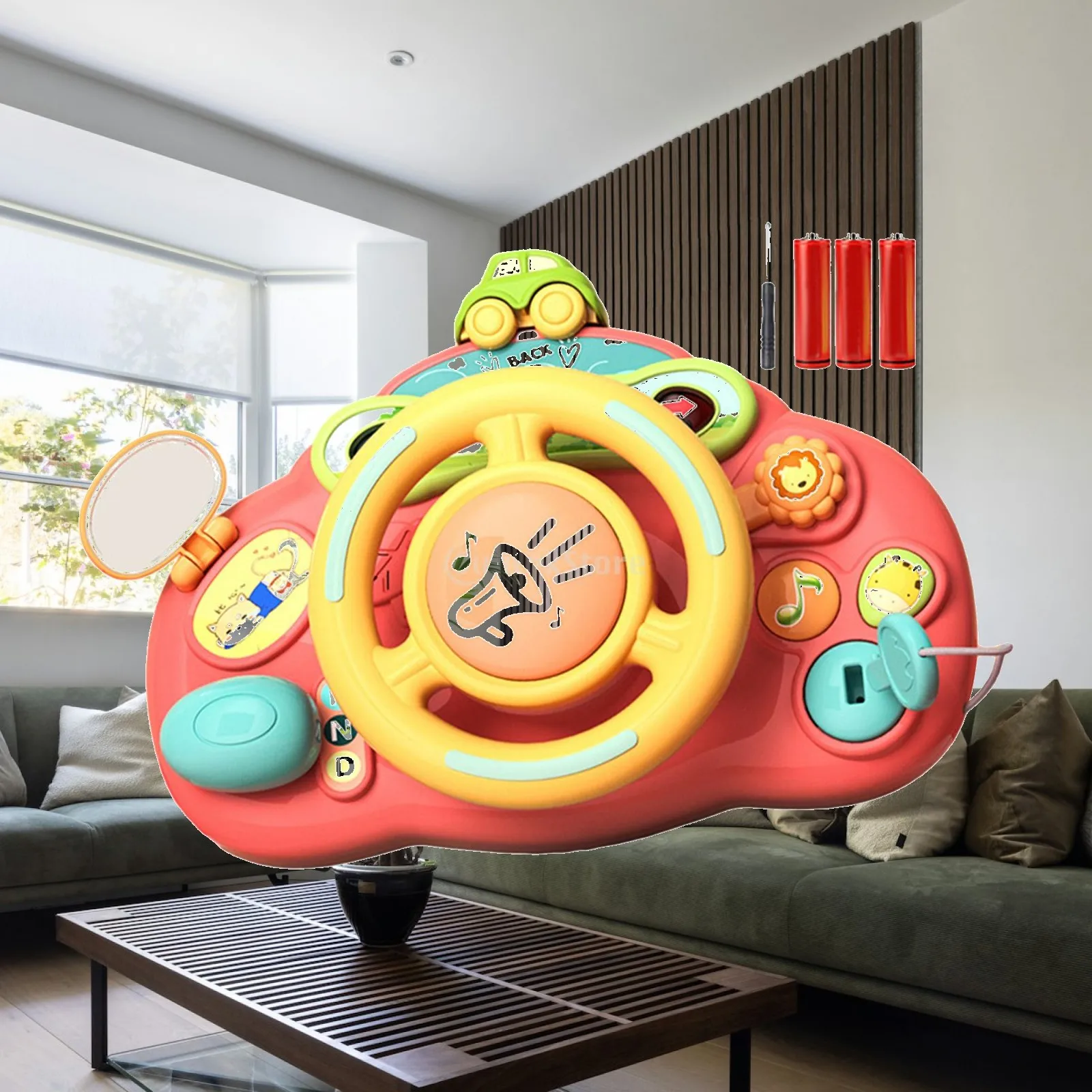 Toddler Steering Wheel Musical Roleplay Toy with Flashing Lights Sound Effects Educational Driving Simulator for Baby Car Seat