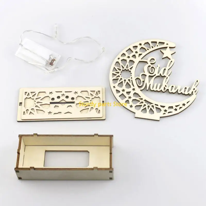 97QC Ramadan Eid Mubarak Trang trí nhà mặt trăng LED Ánh sáng trang trí bằng gỗ DIY Hồi giáo Đảng Hồi giáo Nguồn cung cấp