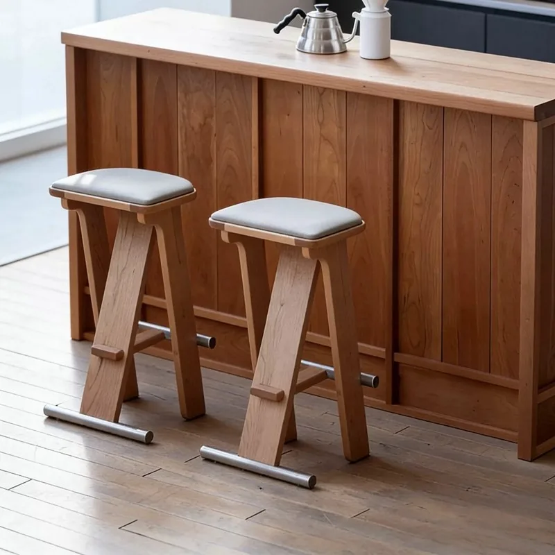 Wooden Bar Chair Minimalist Designer Island Bar Chair Elegant Accent Vintage Retro Computer Coffee Taburete Alto Hotel Furniture