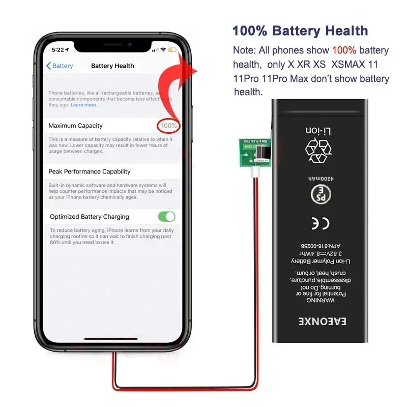 6300mAh Replacement Bateria for IPhone 5S 6 6S 7 8 Plus X XR XS Max 11 12 13 Pro Max Mini Original Mobile Phone Battery