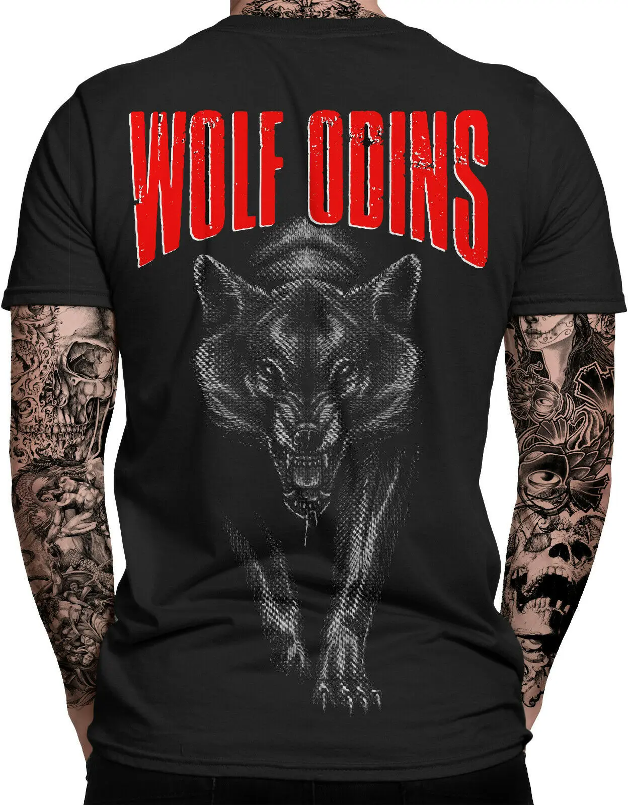 2sides Wolf Odin\'s | Thor | Vikings | Ragnar | Valhalla Rising | Walhalla Men\'s 100% Cotton Casual T-shirts Loose Top Size S-3XL