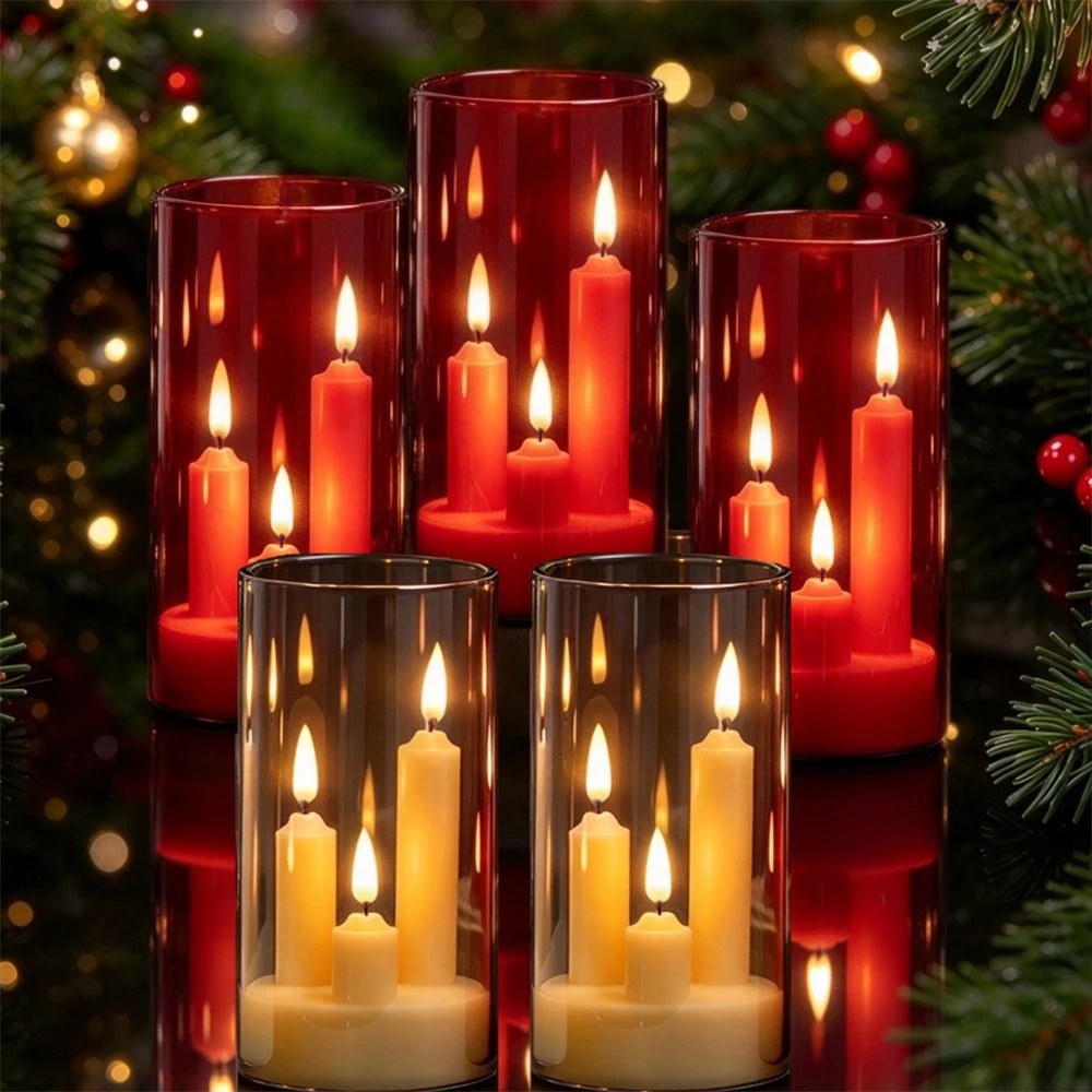 3/5 Pack Acrylic Shell Cover Flameless LED Candles Flickering Warm Light Stable Home Decoration Festival Wedding Home Party Red