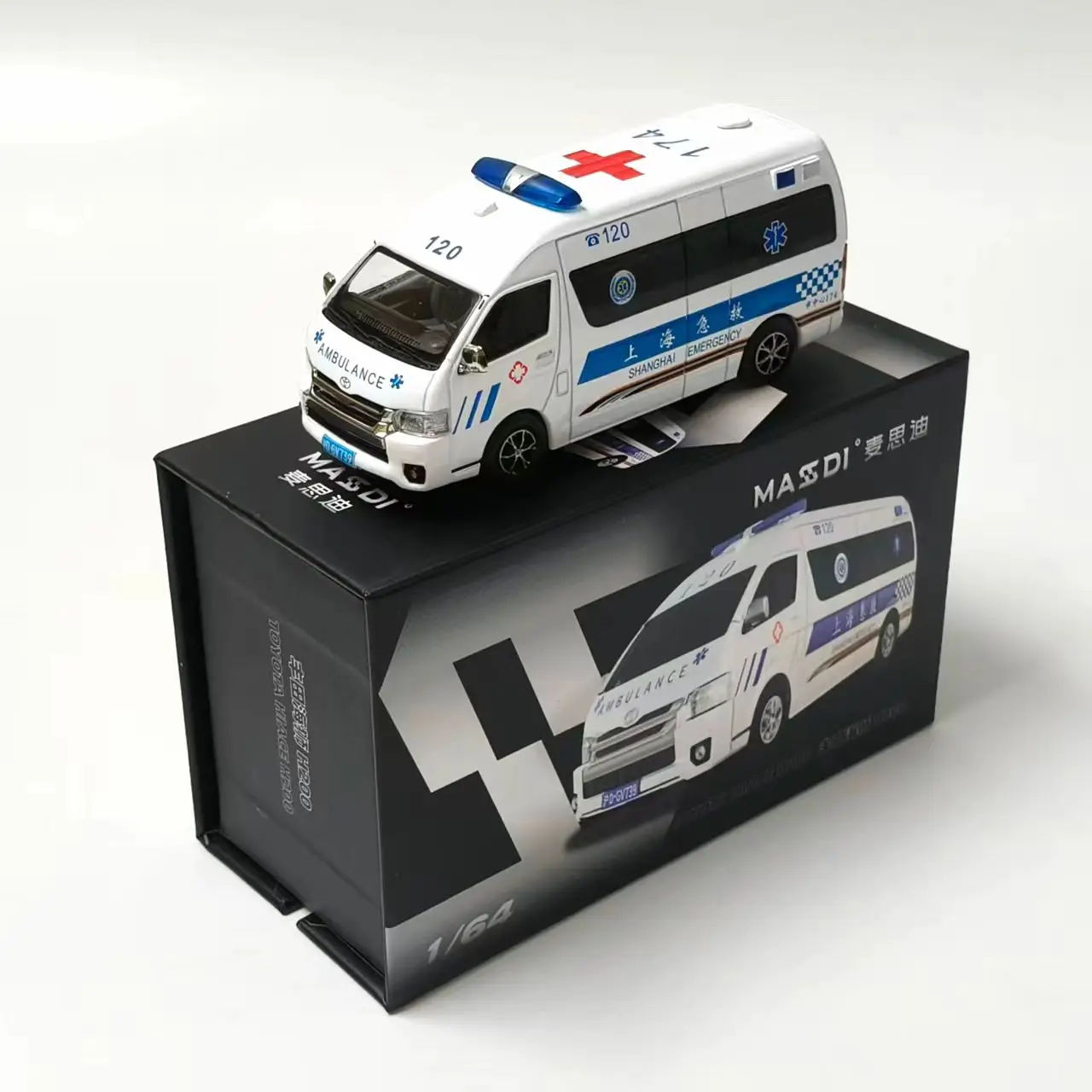 Diecast 1:64 Scale Toyota Sea Lion H200 Shanghai Ambulance Alloy Car Model Collectible Toy Gift Souvenir Display Ornament
