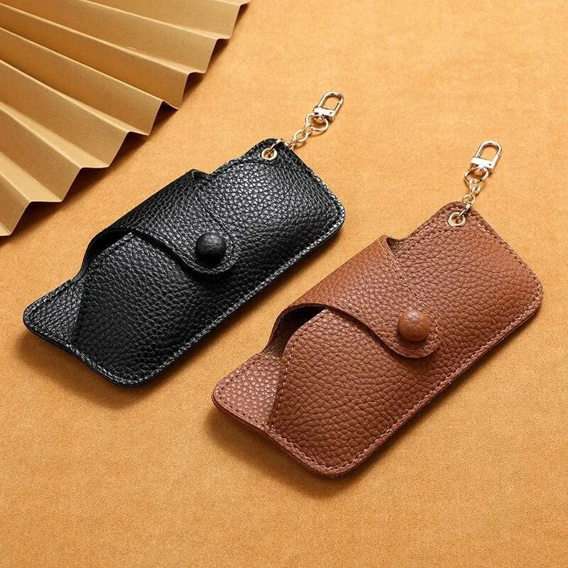 Portable Retro Handmade PU Leather Glasses Bag with Lanyard Hanging Sunglasses Case Simple Glasses Storage Box Sunglasses Case