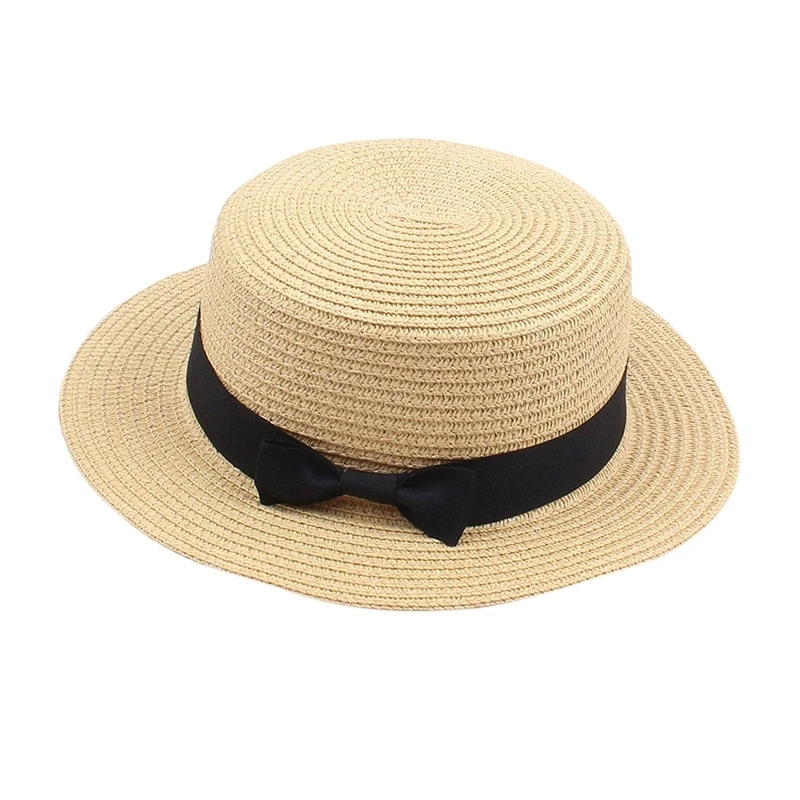 Damen-Sommerhut im britischen Stil, einfacher Strohhut mit kleiner Krempe, koreanischer Stil, Schleifenknoten, flacher Sonnenhut, beliebter Damen-Strohhut – Detail 17