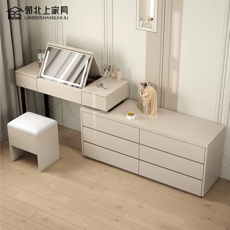 

Modern simple clamshell foldable makeup mirror chest dresser integrated bedroom multi-functional combination can be customized