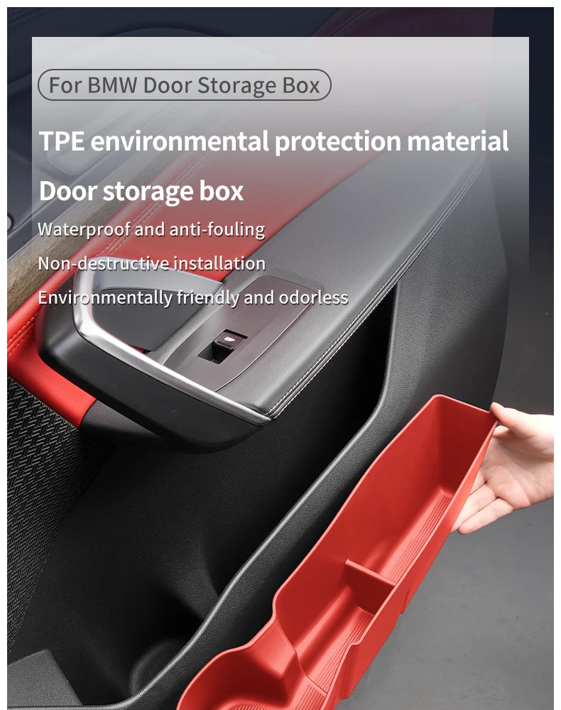 Für BMW X1 U11 2023 2024 Auto Tür Lagerung Box TPE Vorne Hinten Tür Slot Organizer Fach Armlehne Center konsole Box Auto Zubehör – Detail 1