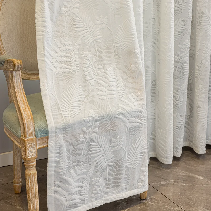 Jacquard Relief Transparent Curtains for Modern Minimalist Living Room, Bedroom and Balcony. White Color