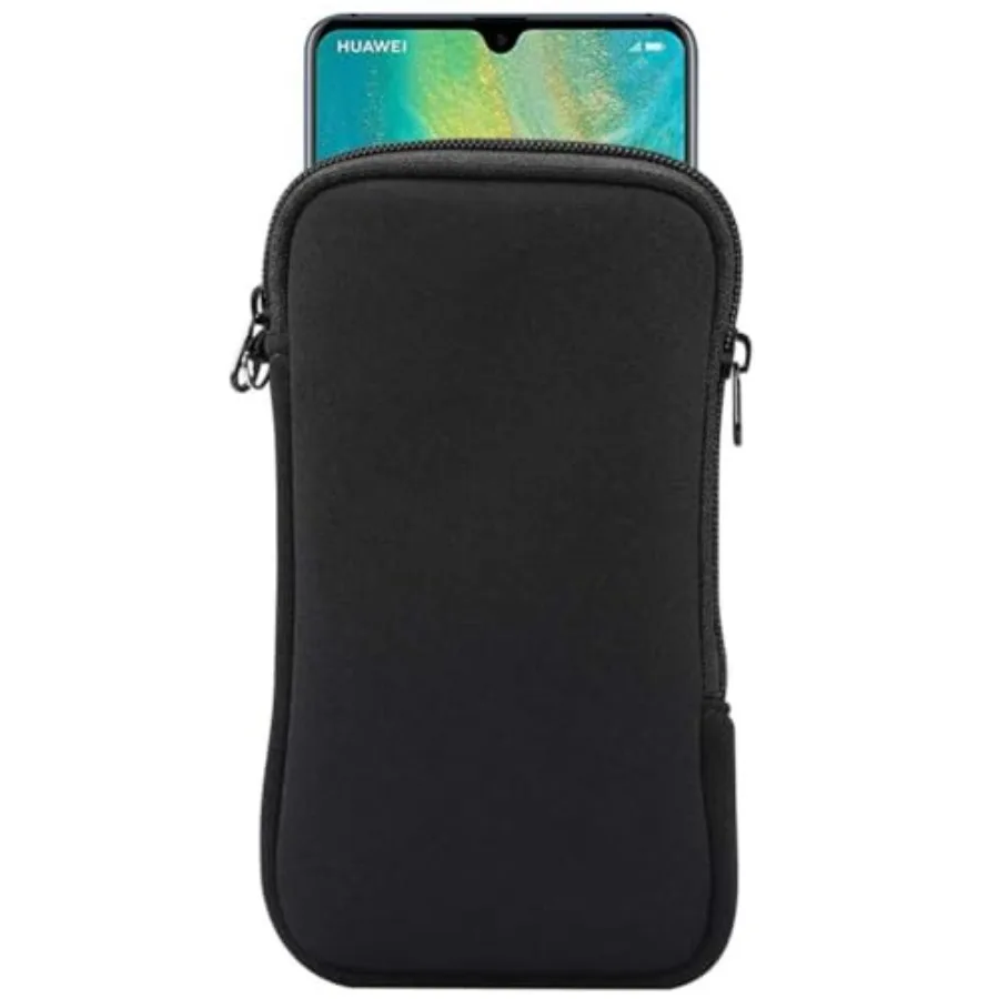 Neoprene Shock Absorbing Proof Pouch Large Cell Phone Sleeve Case Cover w Zipper/Neck Strap for iPhone 14 Plus Samsung Galaxy N