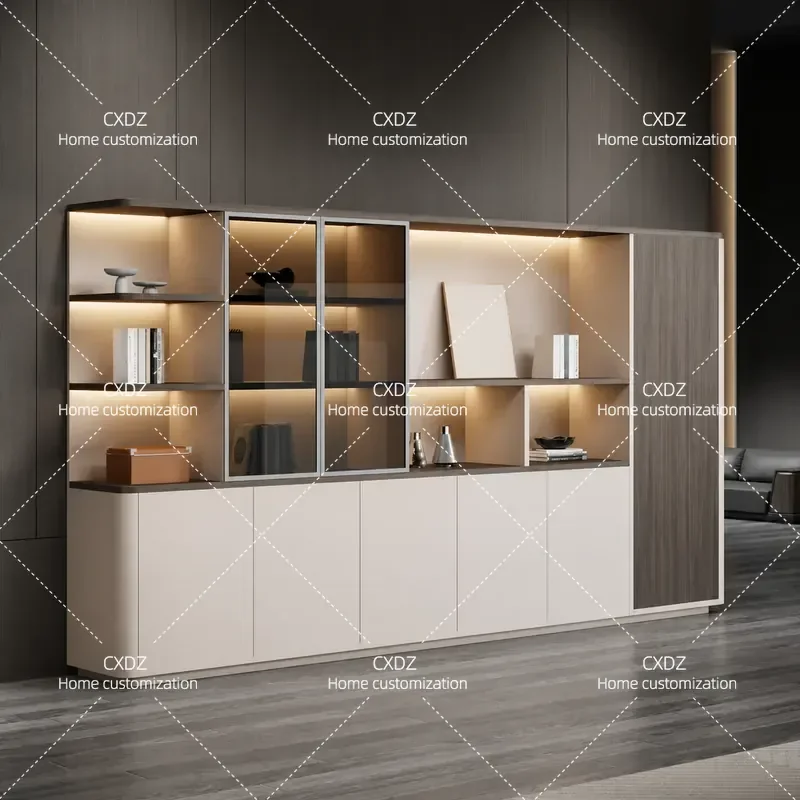 Modern Simple Glass Door Office Background Cabinet Customizable File Storage Floor Display Unit Multifunctional Locker
