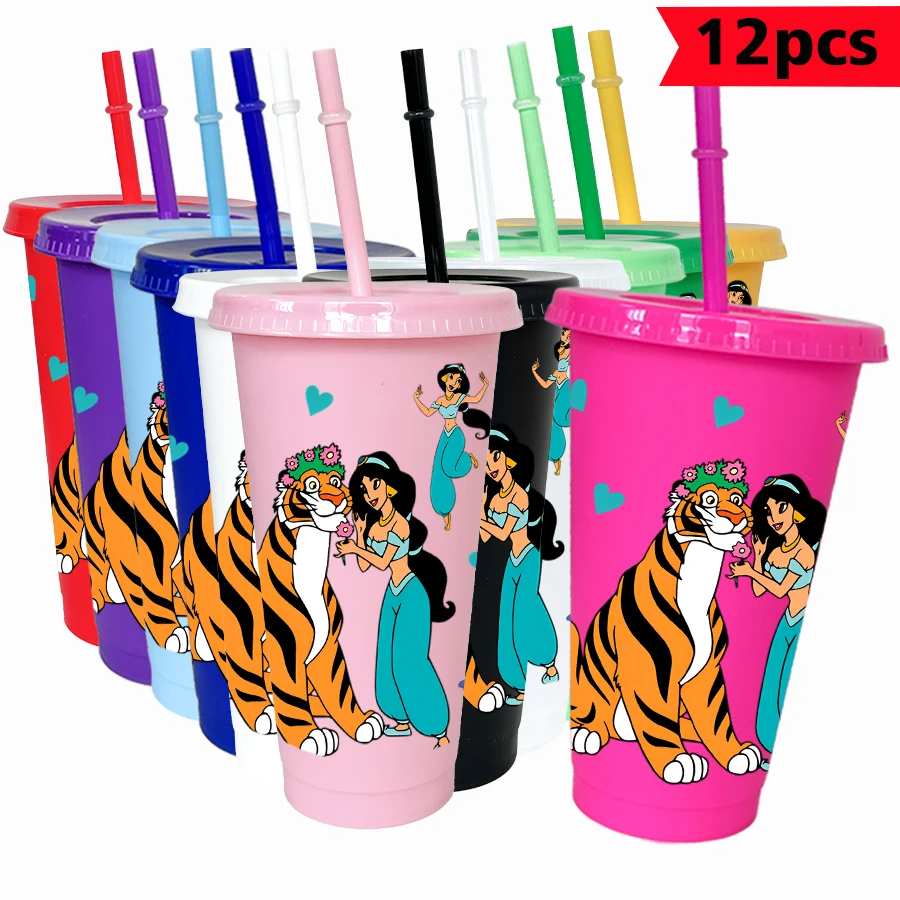 

12pcs/pack Disney Princess Jasmine Tiger 26oz Multicolor Plastic Water Cup Party Drinkware Birthday/Back to School Gift