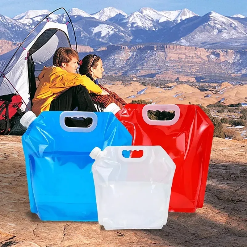 1-10pcs 5L /10L  Outdoor Portable Folding Water Bag Travel Camping Plastic Large Capacity Water Storage Bags for Various Liquids
