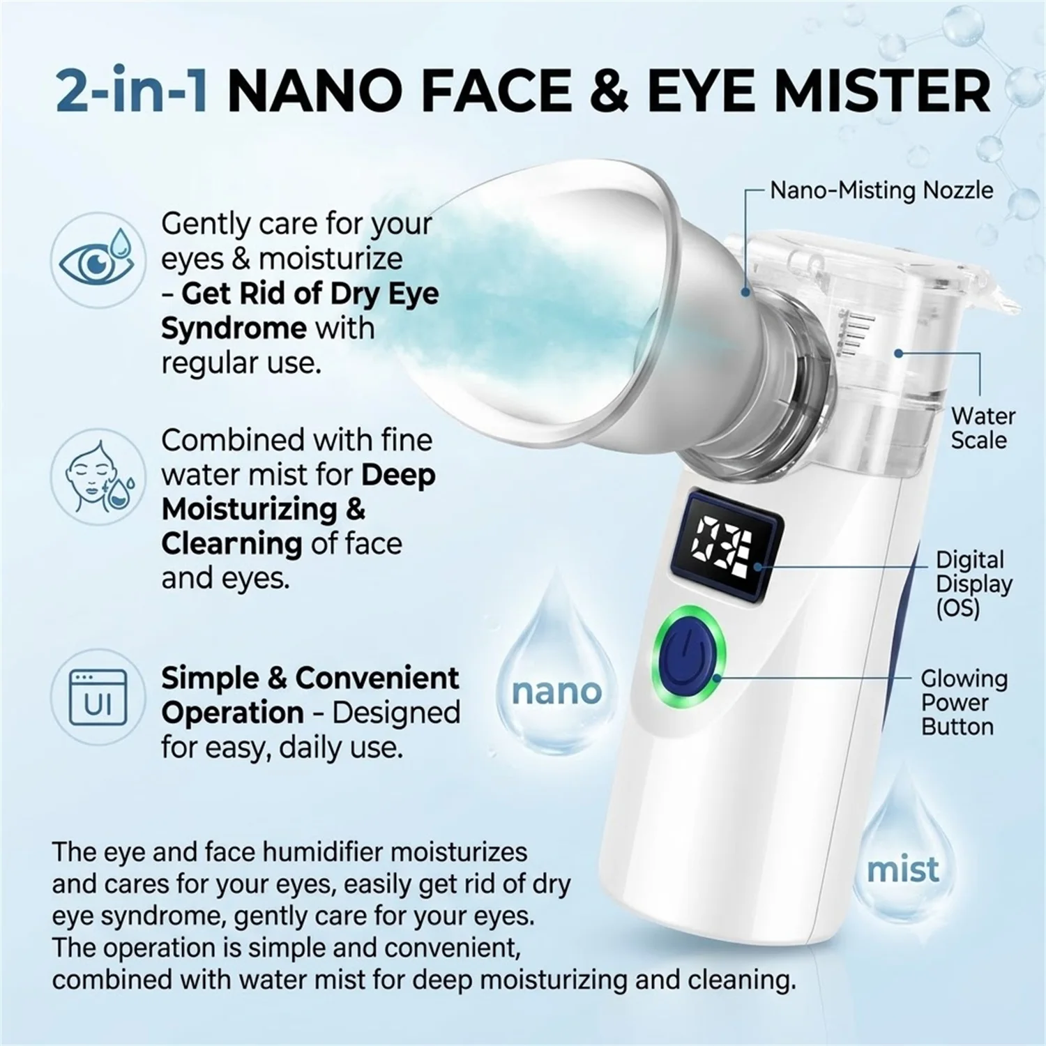 Mesh Nebulizer Facial Sprayer Dry Face Beauty Skin Care Deep Hydration Humidifier for Moisturizing Relief of Dry Skin And Eyes